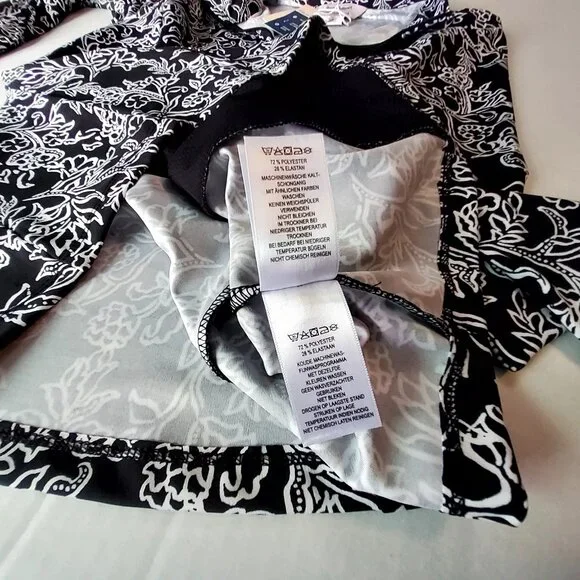 Tommy Bahama Everyday Active Black & White Floral Long Sleeve Zip Top Size  L - Picture 6 of 12